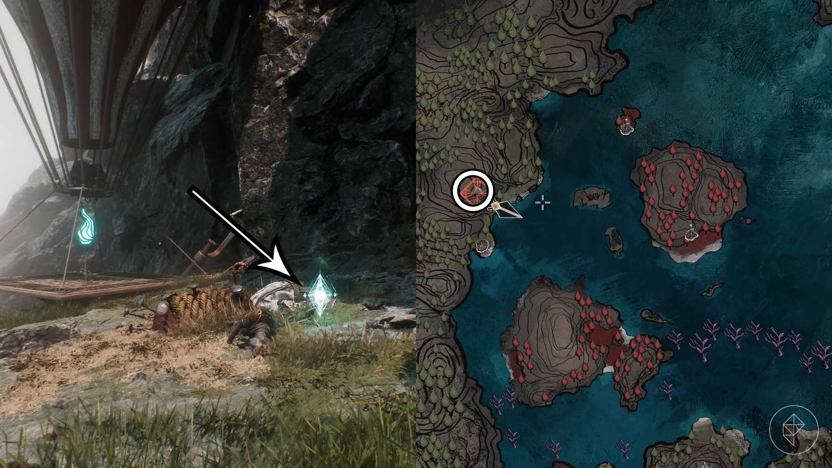 A montage of two Clair Obscur screenshots showing Journal 61 location