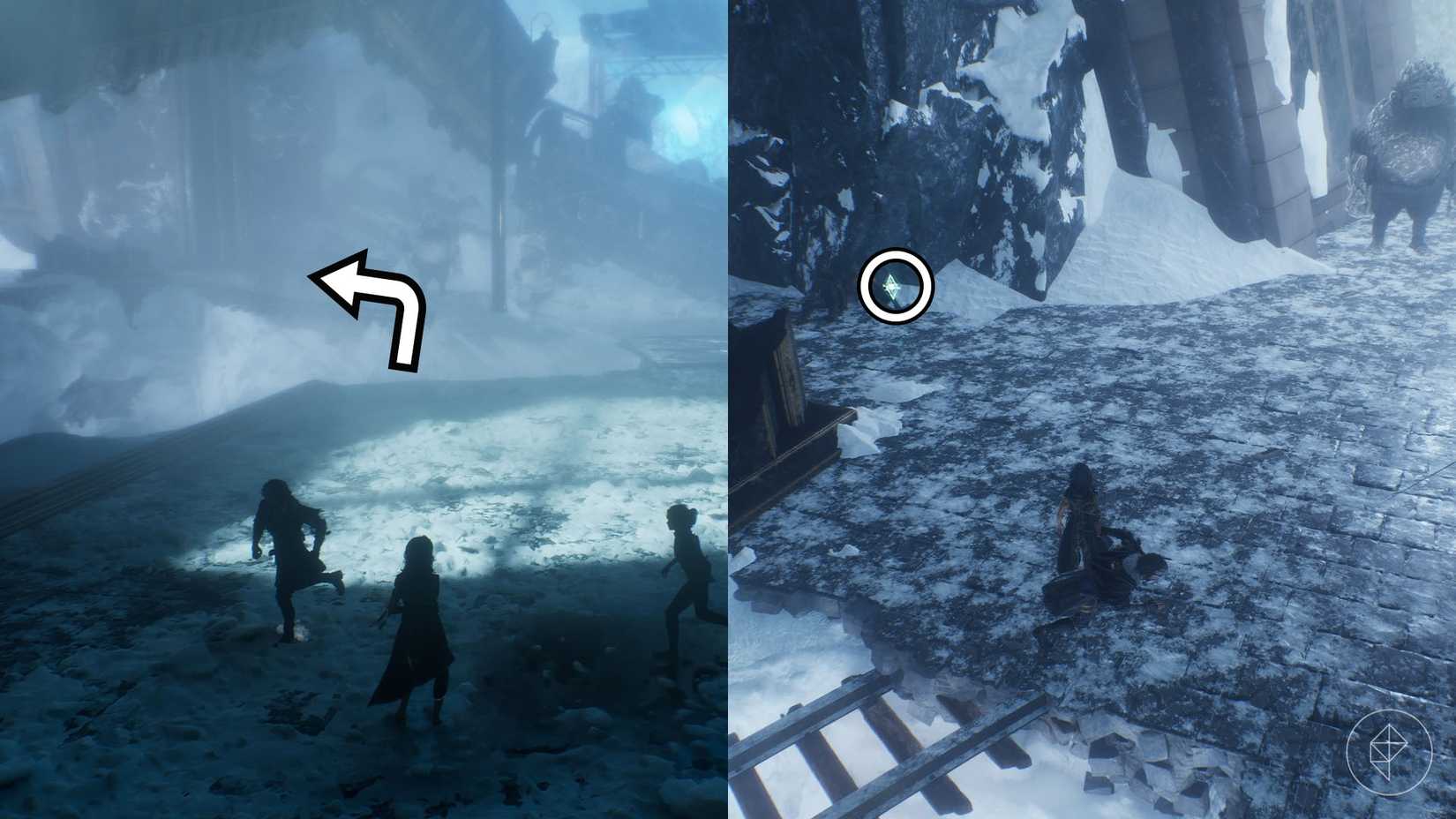 A montage of two Clair Obscur screenshots showing Journal 65 location