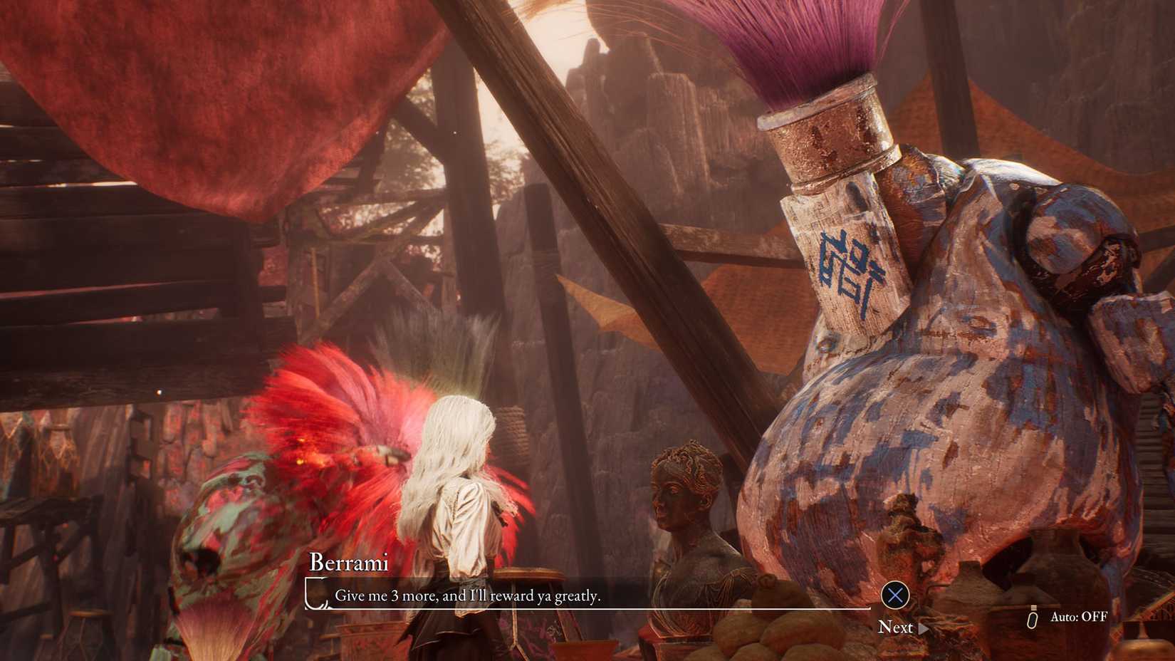 A Clair Obscur screenshot showing Berrami, a gestral in the Gestral Village