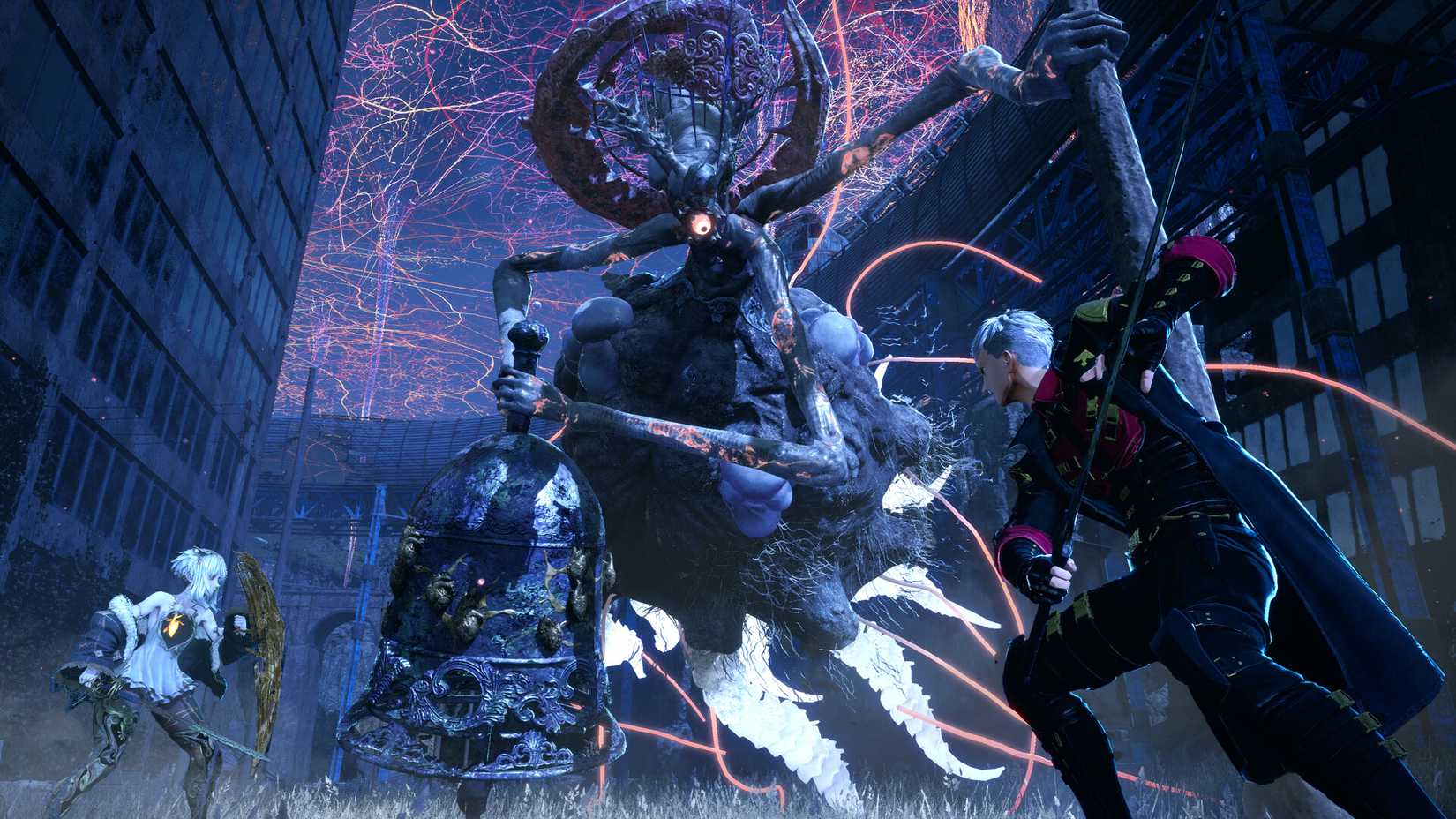 Lou and the player character fighting an elite monster in Code Vein 2