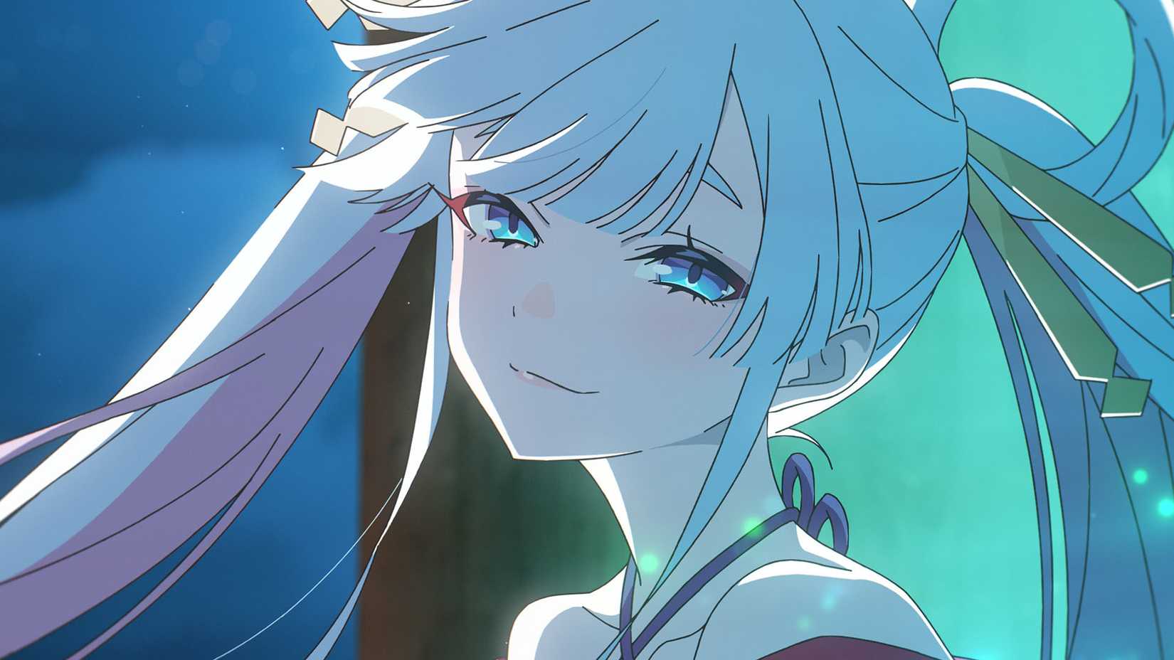 A Cosmic Princess Kaguya! official image showing Yachiyo, the AI VTuber. She's smiling at the camera.