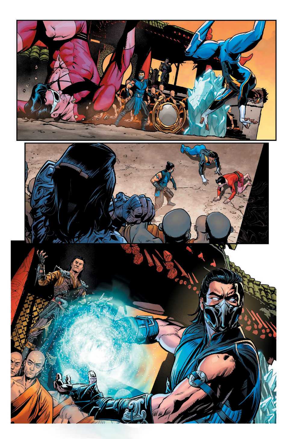 Sub-Zero battles Black Lightning and Plastic Man