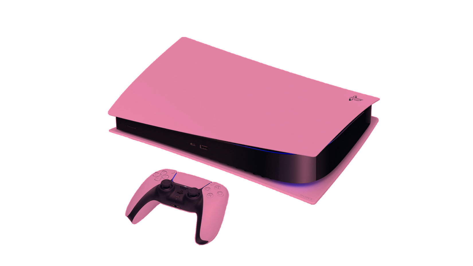A Drunk-Tank Pink PS5 sits against a white background.