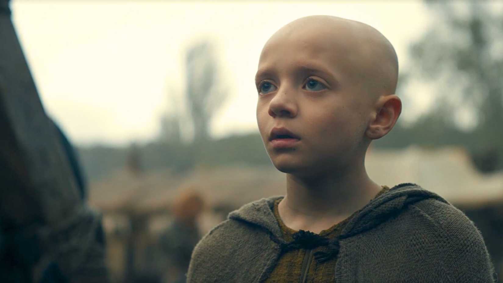 A screenshot of Egg from A Knight of the Seven Kingdoms. He looks up, wide eyed.