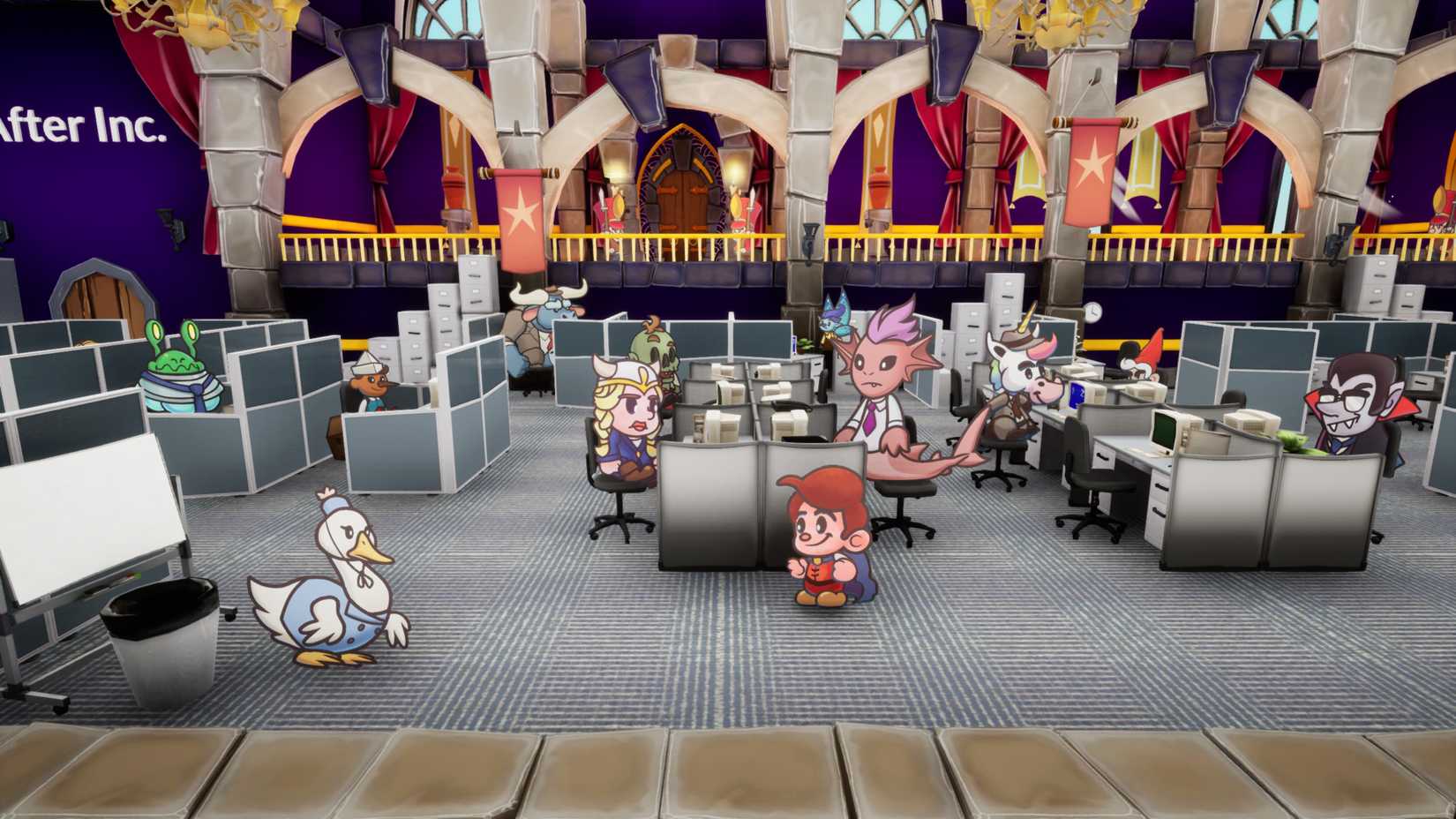 Office cubicles and fairytale creatures in Escape From Ever After.