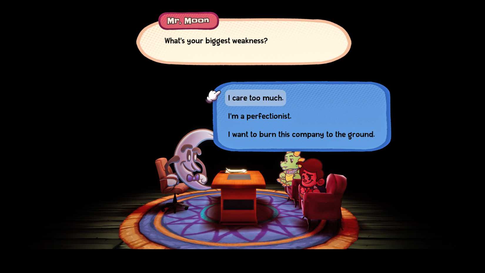 Flynt Buckler has a job interview in Escape From Ever After.