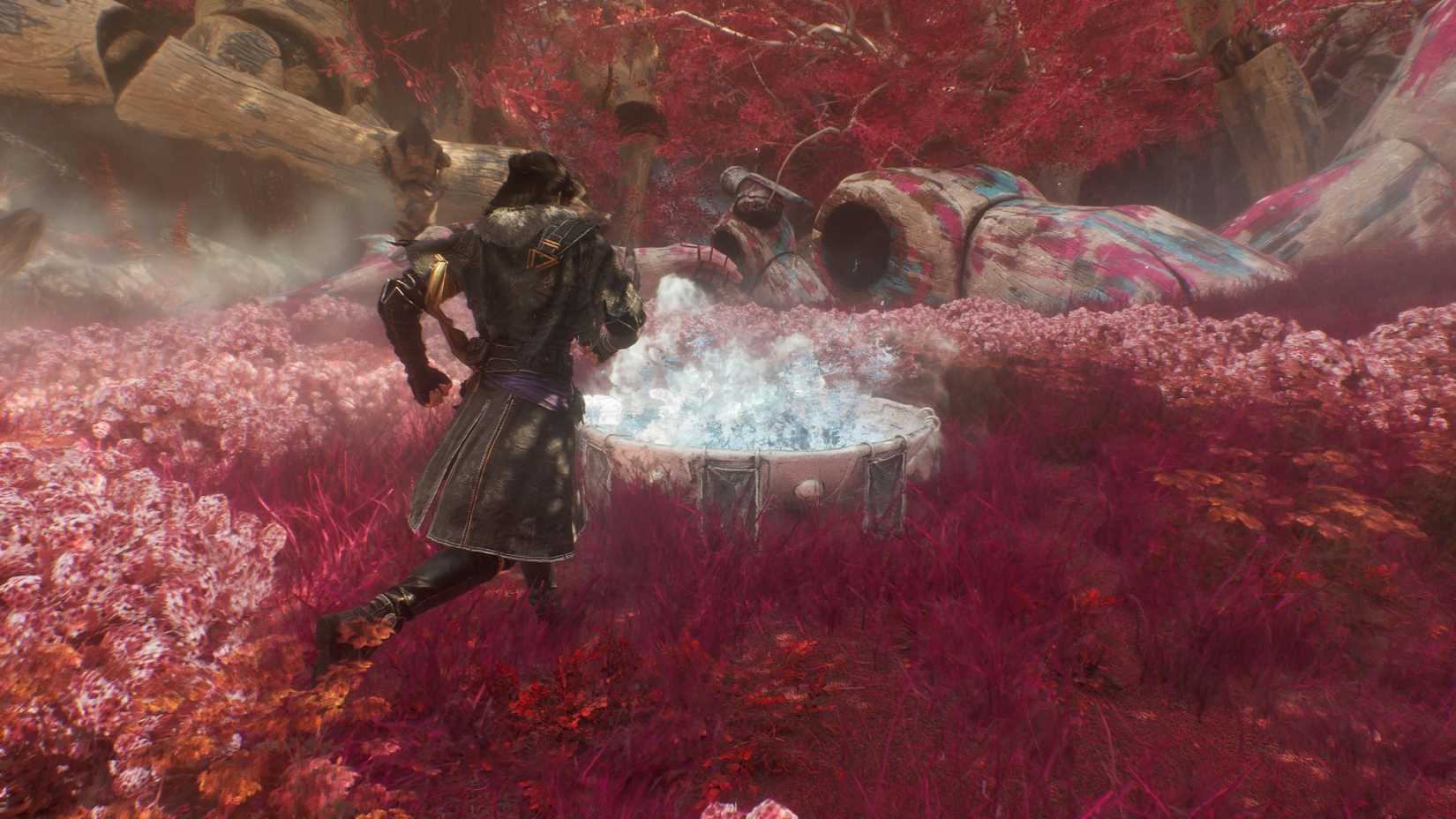 Verso standing in front of the fountain where the Benisseur lives in Expedition 33