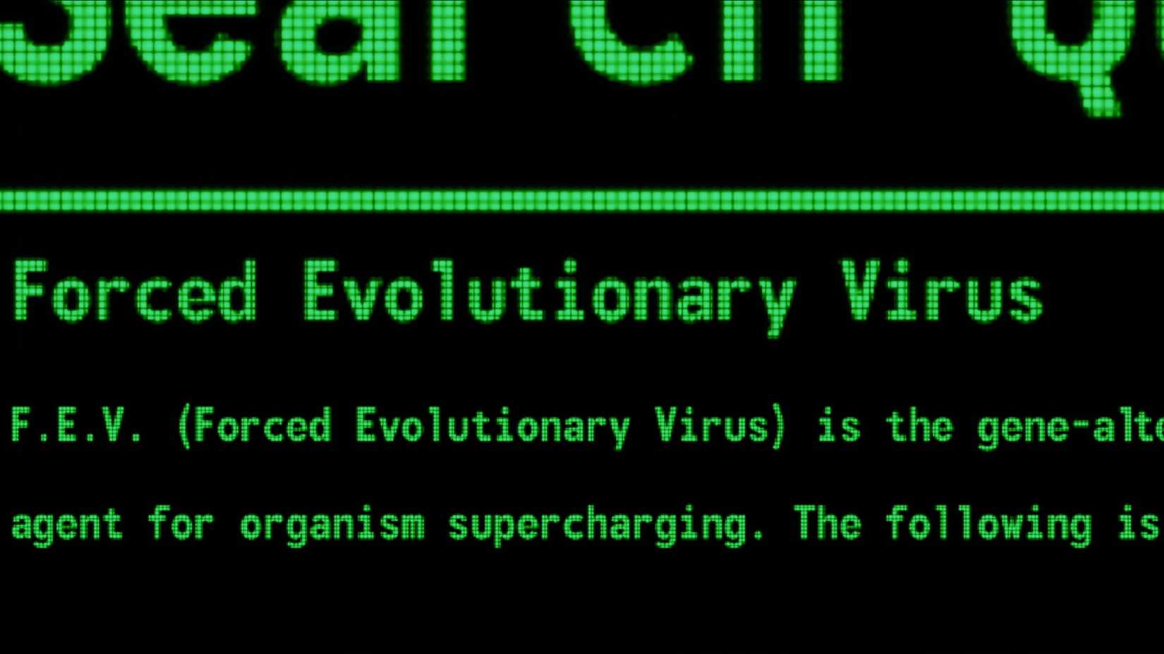 The Forced Evolutionary Virus search result on a terminal in the Fallout TV show.
