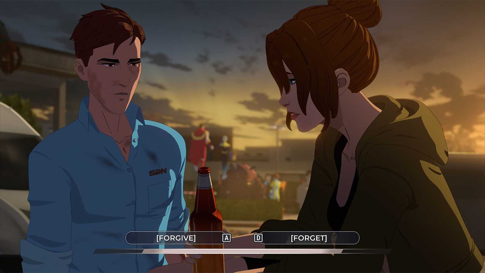 Choosing to either forgive or forget your former coworker in Dispatch.