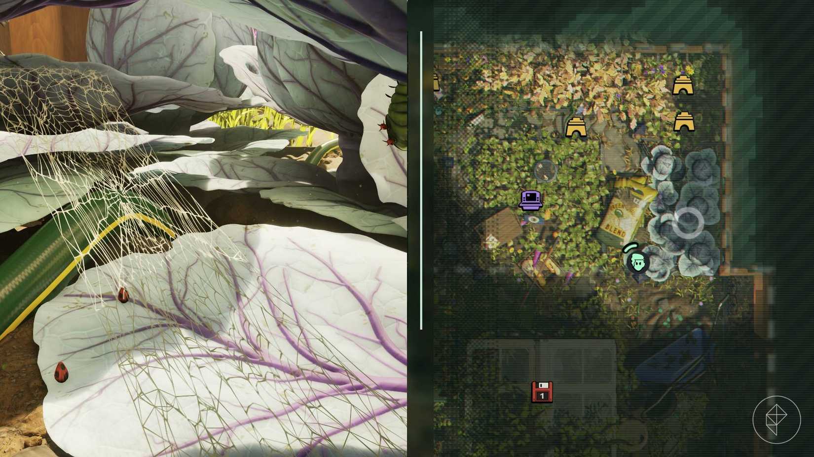 A split image showing where to find ladybug eggs in Grounded 2