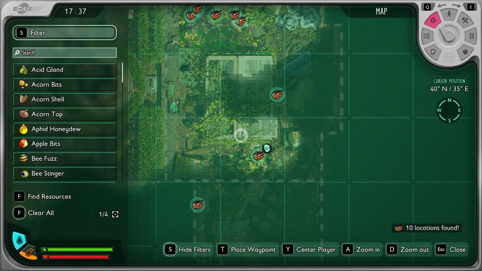 Potato bug locations near the greenhouse in Grounded 2