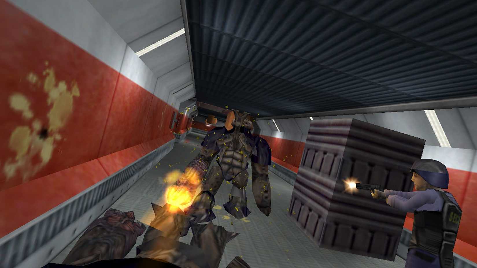 Gordon Freeman attacks an alien in Half Life