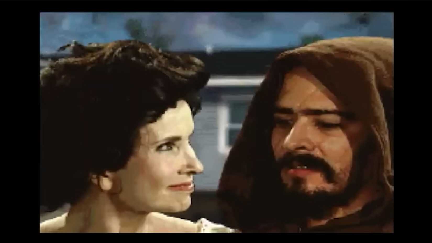 Steve's mom appears next to a hooded figure with a scarred face.