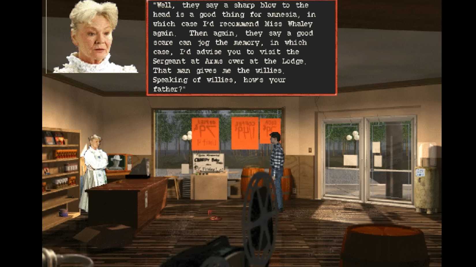 Harvester's shopkeeper offers Steve an adult magazine.