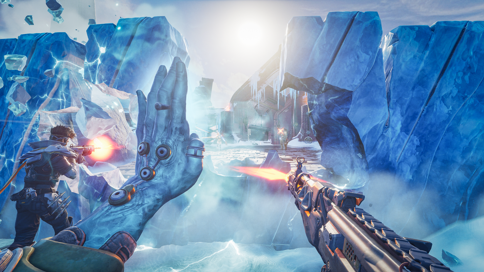 A Highguard character puts up an ice shield in Highguard preview