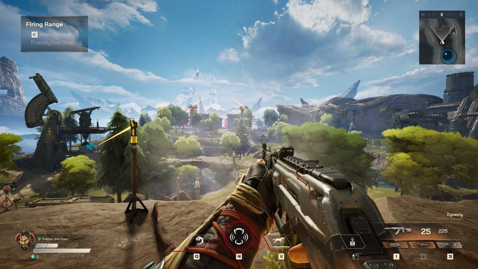 The player wielding the Dynasty while overlooking the map in Highguard.