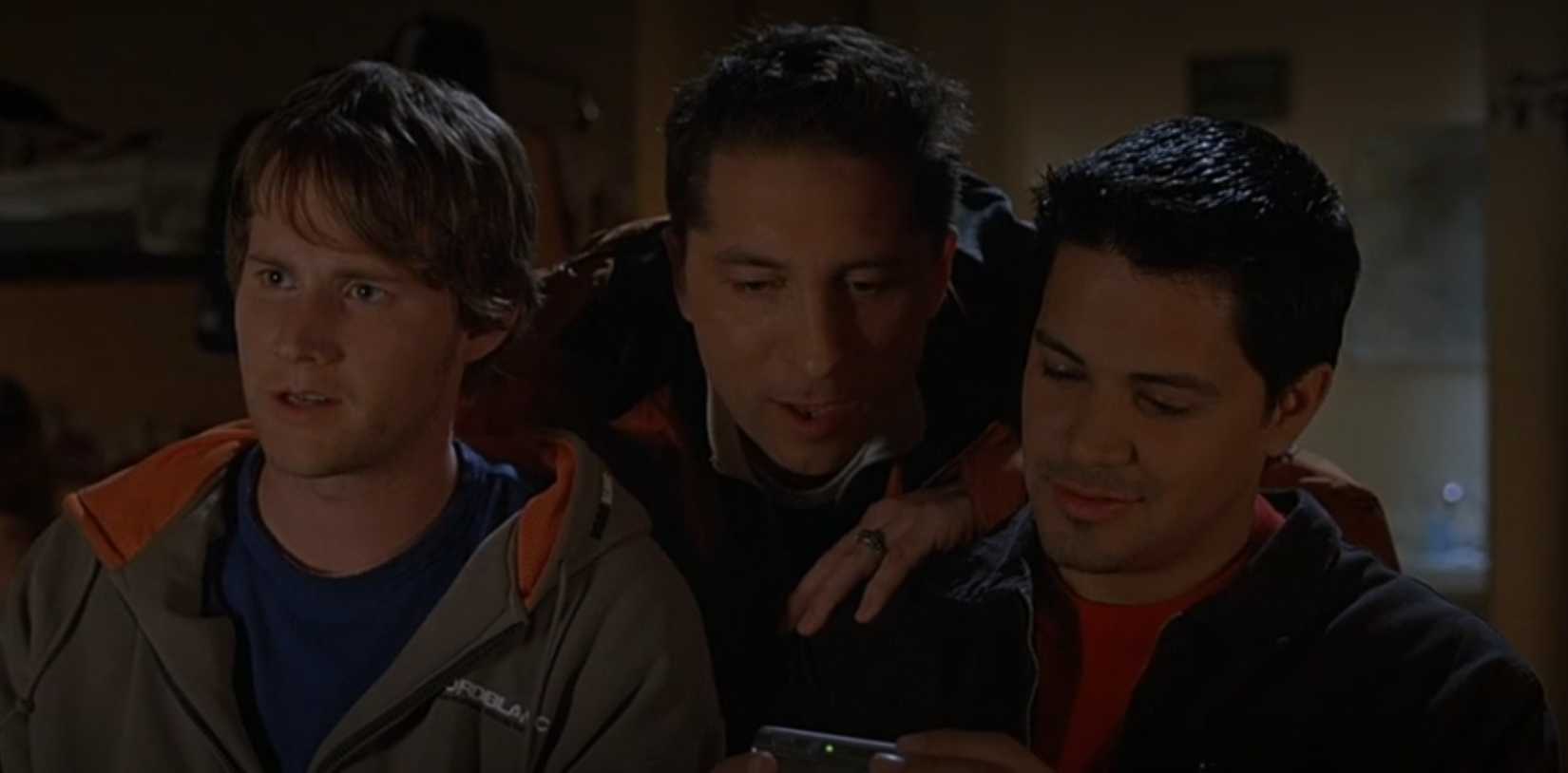 Three callow young bozos gawk over the promise of sexually promiscuous Europeans in a bonding scene from Eli Roth's 2006 film Hostel