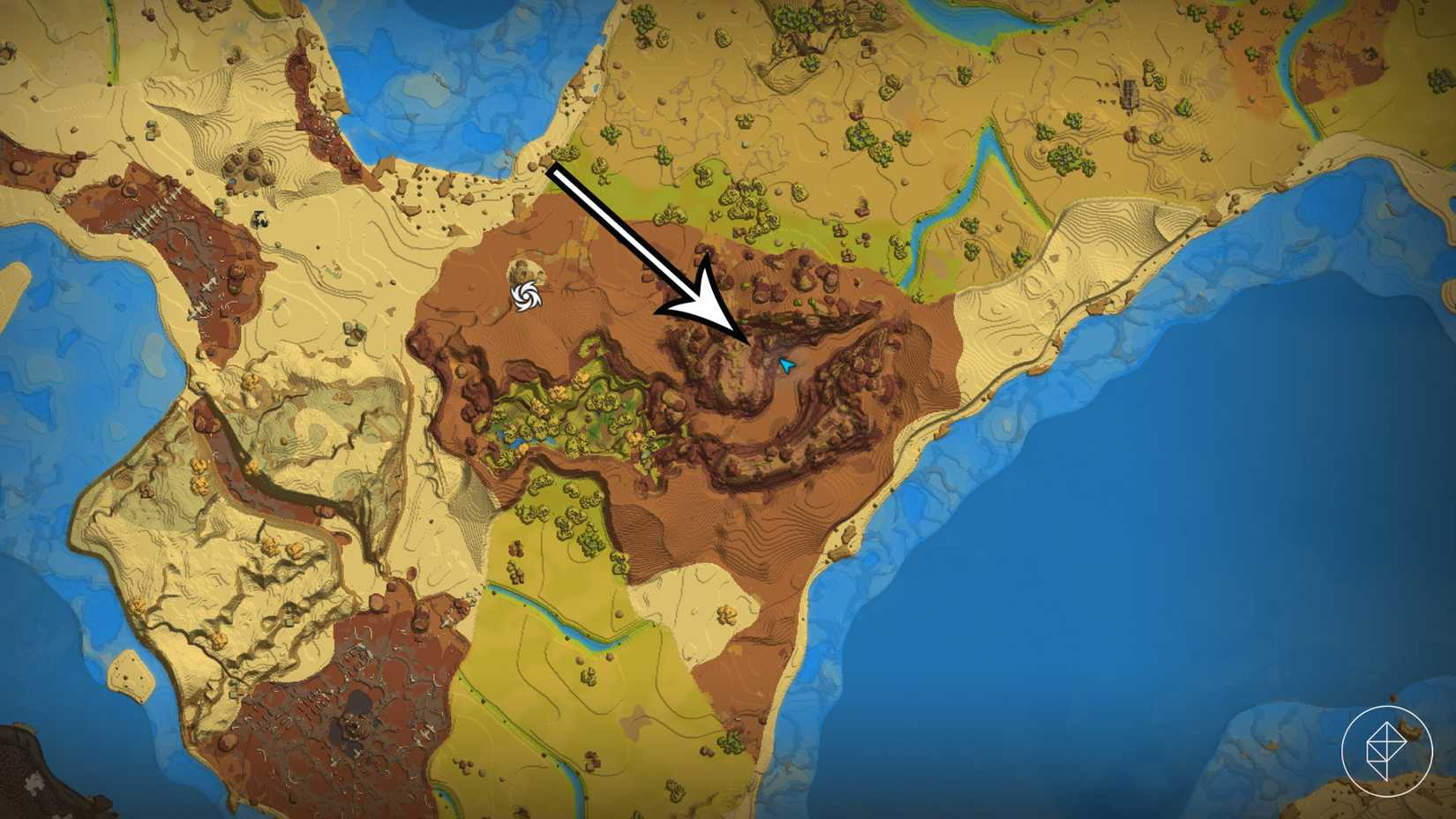 An arrow points to a red clay deposit in Hytale.