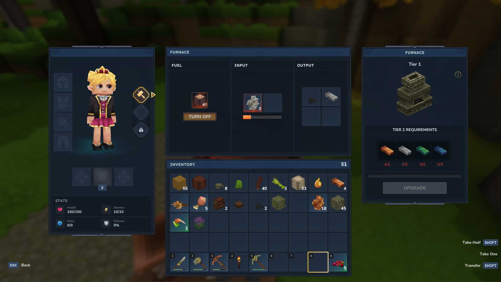 A player smelts iron ore to craft iron ingots in Hytale.