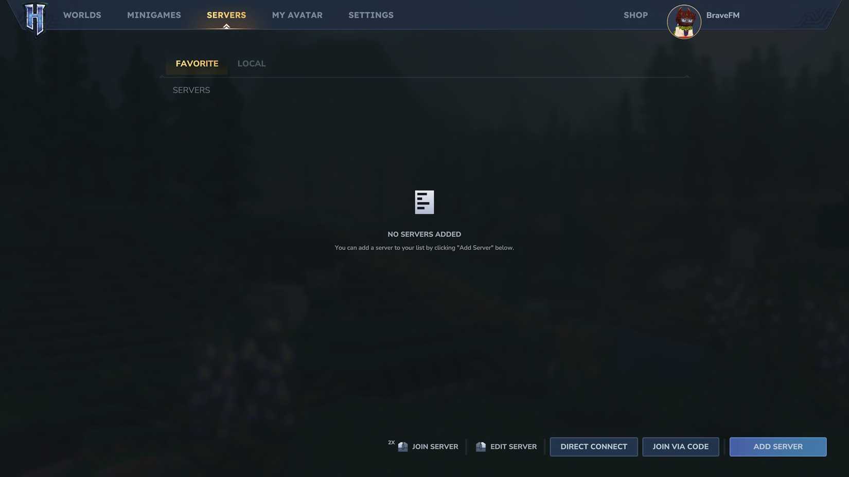 Hytale's server menu