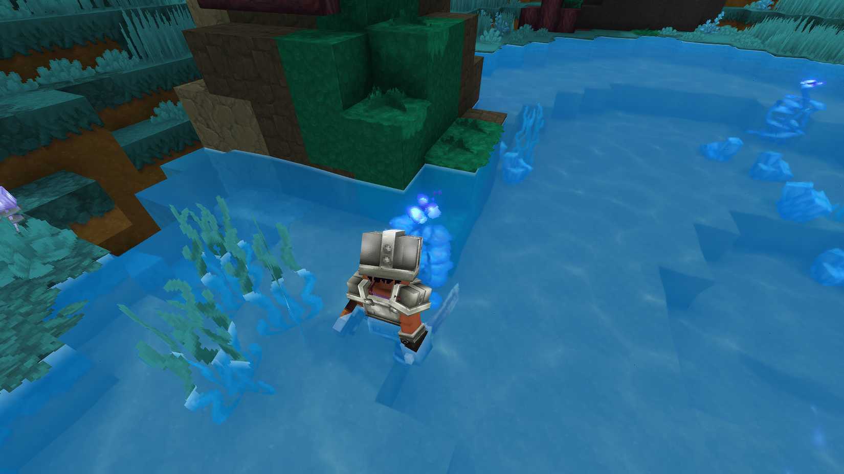 A Hytale screenshot showing a character collecting an azure kelp