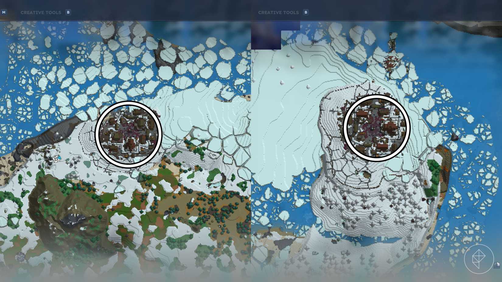 A montage using two Hytale screenshots to show what Outlander villages look like