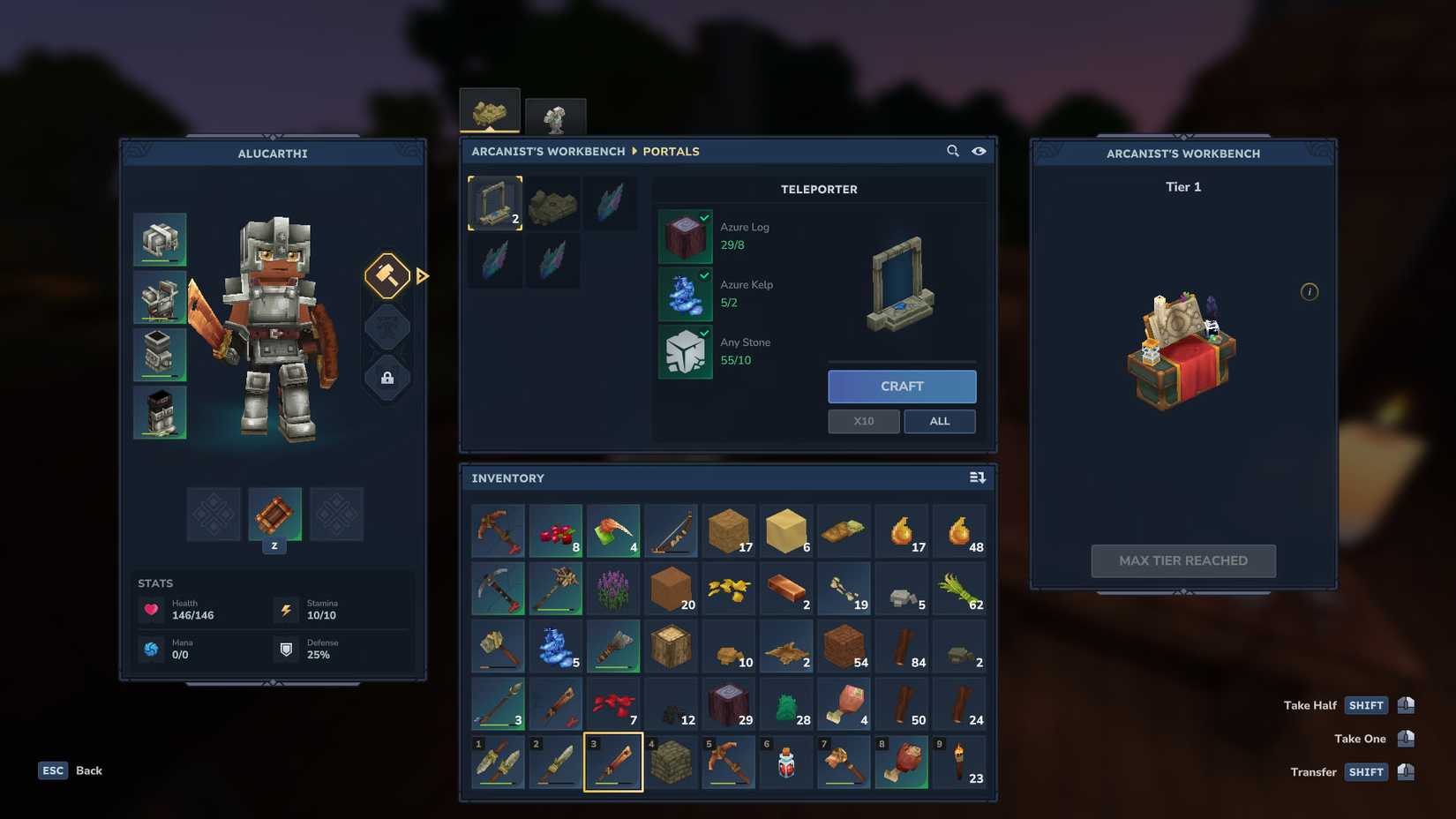 A Hytale screenshot showing the recipe to build a teleporter