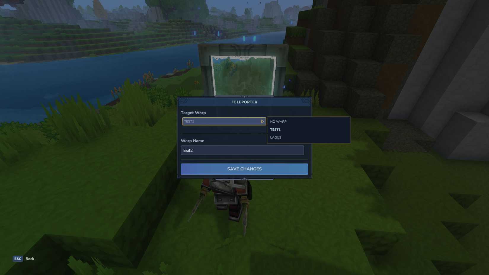 A Hytale screenshot showing a teleporter settings