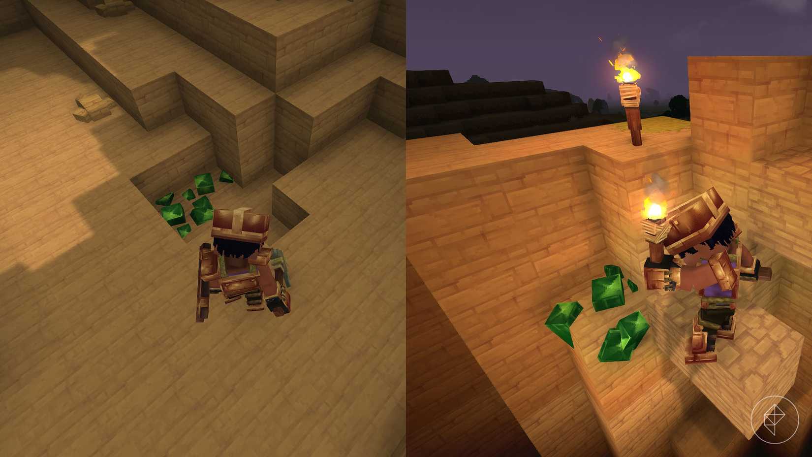 A montage of two Hytale screenshots showing two examples of where thorium nodes can be found