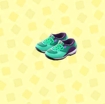 Teal-green running shoes in ACNH.