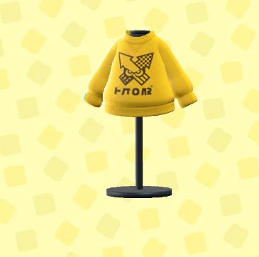 A mustard-yellow sweater with arrows on it in ACNH.