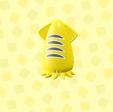 An inflated yellow rubber squid in ACNH.