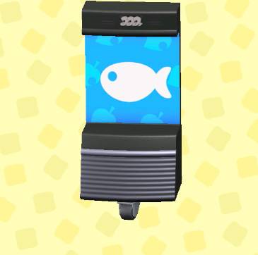 A middle part of a sign with a blue fish on it in ACNH.