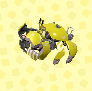 A yellow robot crab in ACNH.