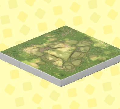 Green forest flooring with a stone triangle in the center in ACNH
