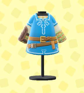 A blue tunic with belts and straps in ACNH