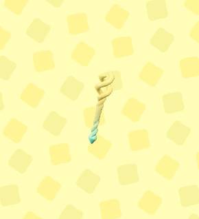A twisted yellow and teal wand in ACNH