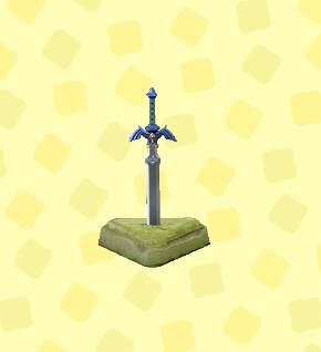 The Master Sword in a triangle-shaped pedestal in ACNH.