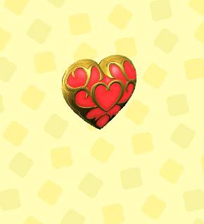 A larger red heart with golden decor wrapped around it in ACNH.