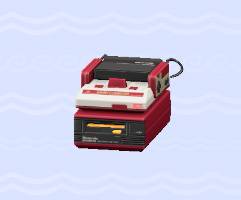 A red, black, and white console with controllers on the sides in ACNH.