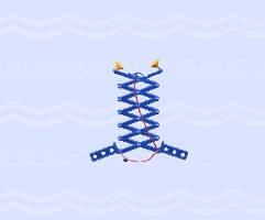 A blue retractable grabbing hand in ACNH.