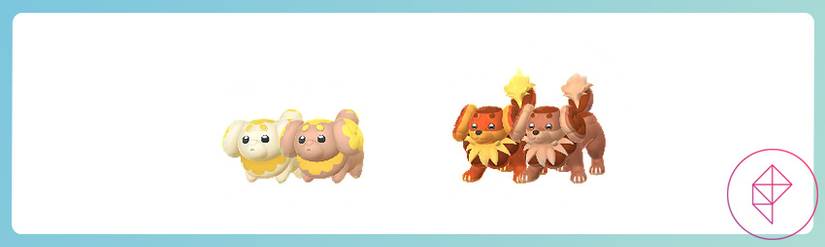 Fidough and Daschbun with their shiny forms in Pokémon Go. Both turn a light brown.