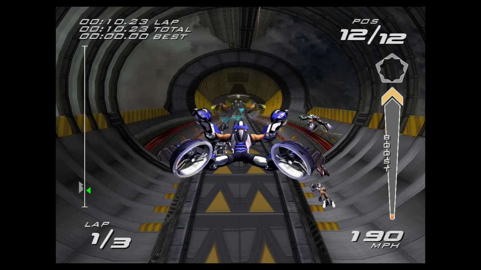 A racer does a trick in the air in Kinetica.