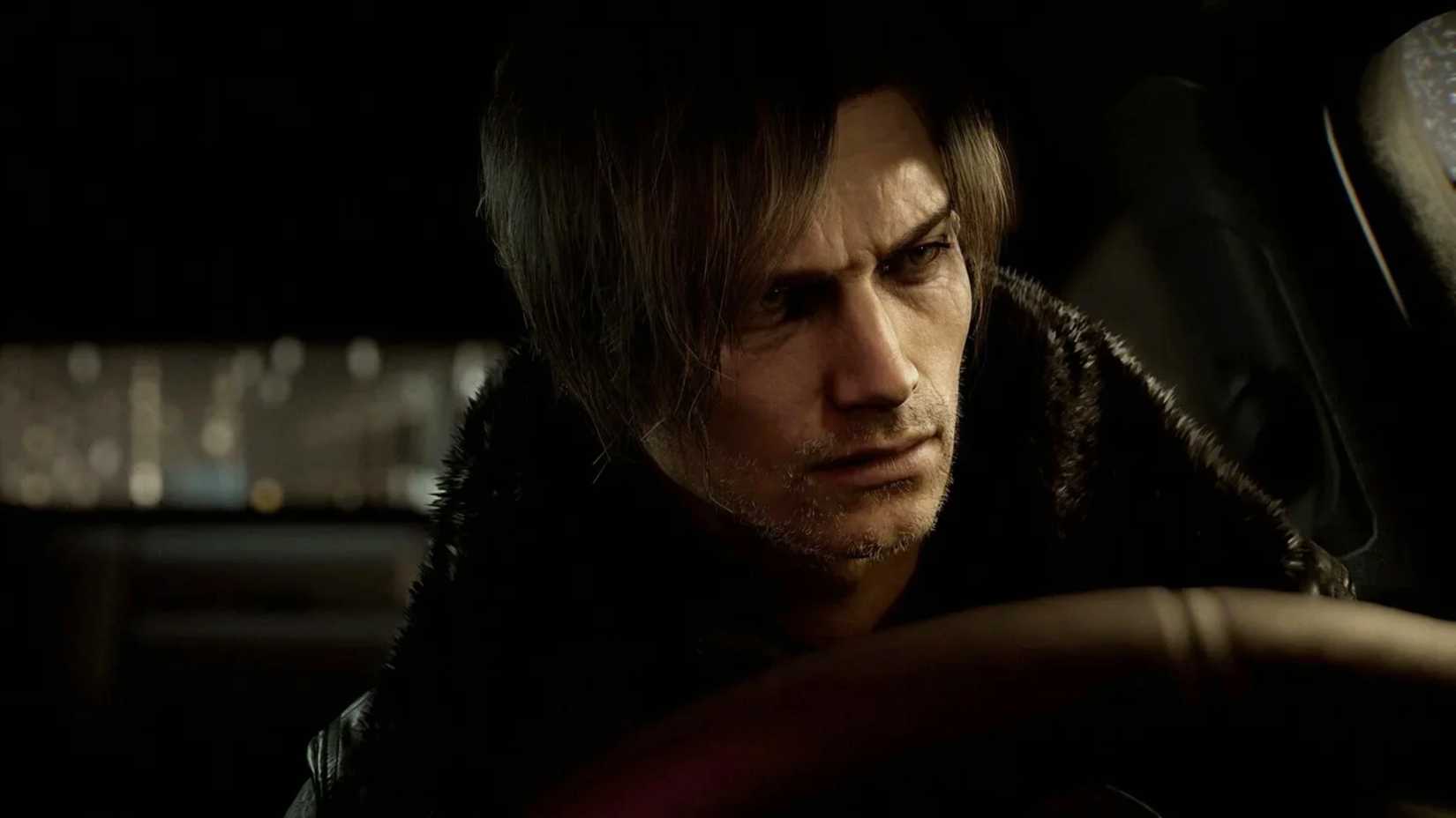 Leon sits behind the wheel of his car in a trailer for Resident Evil Requiem.