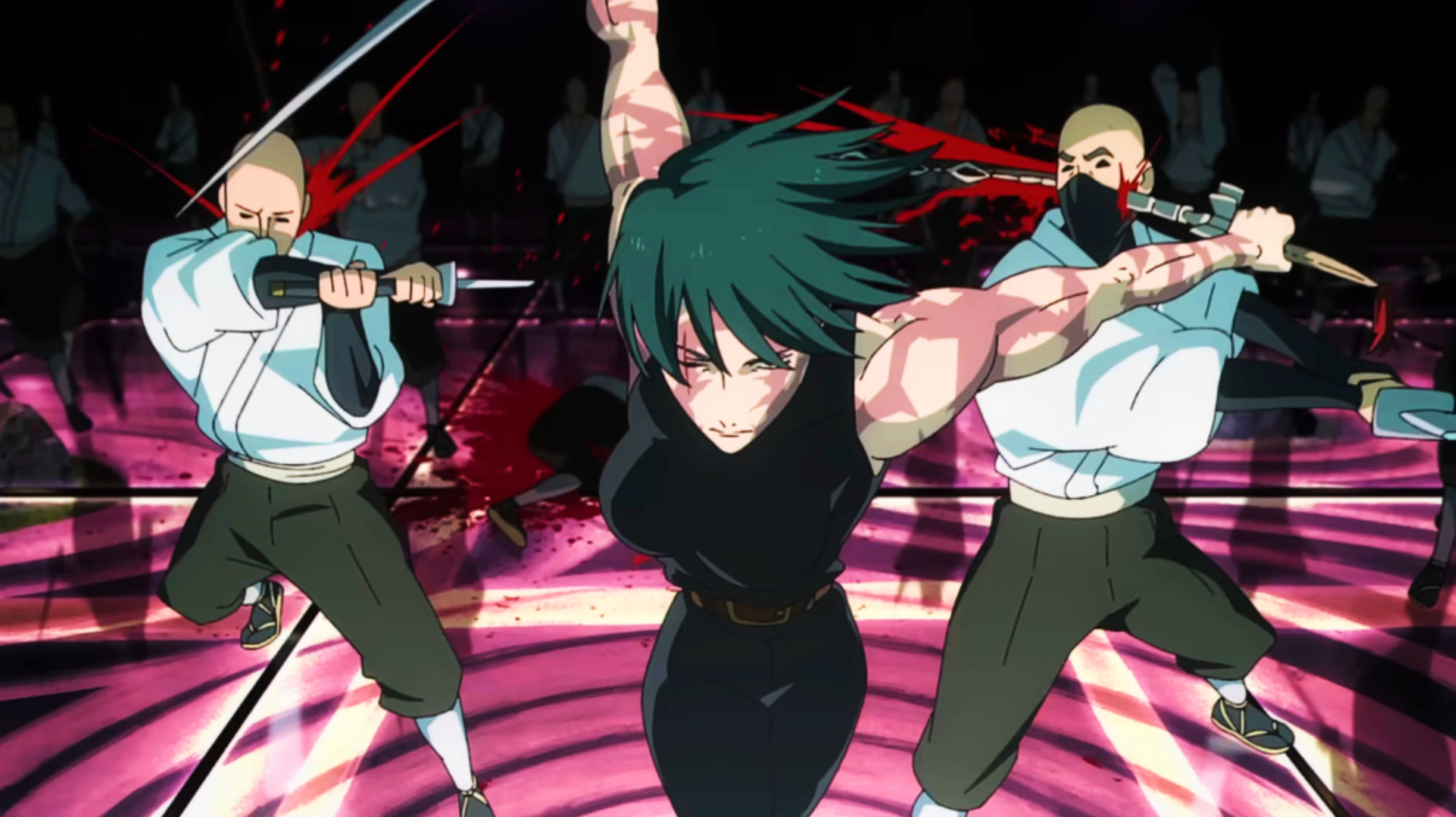 Maki in the JJK S3 opener slashing two men