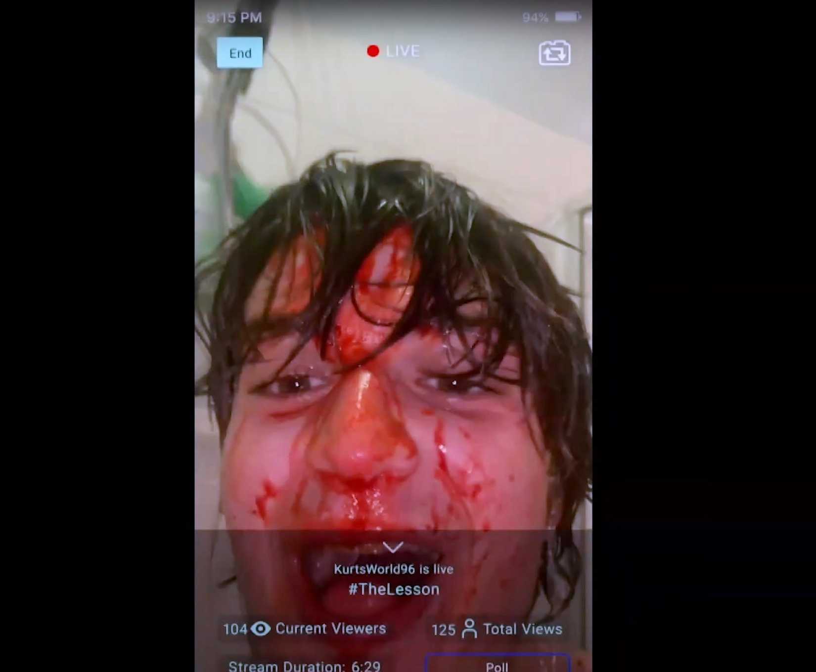 Kurt with a bloody face Joe Keery talking next to his selfie camera in the Spree