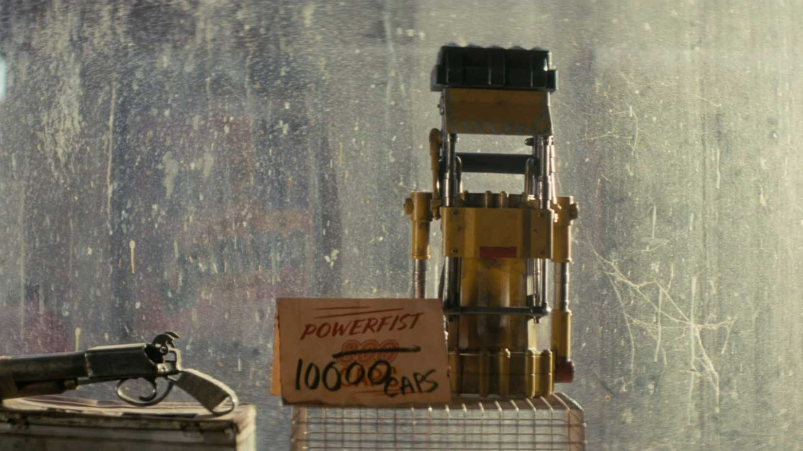 A Powerfist on sale for 10,000 caps in the Fallout TV show.