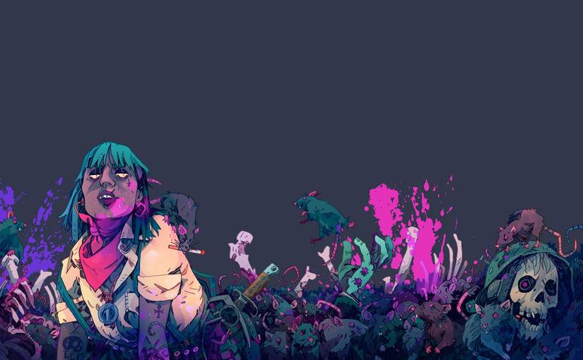 Art from Rowan, Rook & Decard's Eat the Reich, with a blue-haired woman standing amid piles of bones and skulls