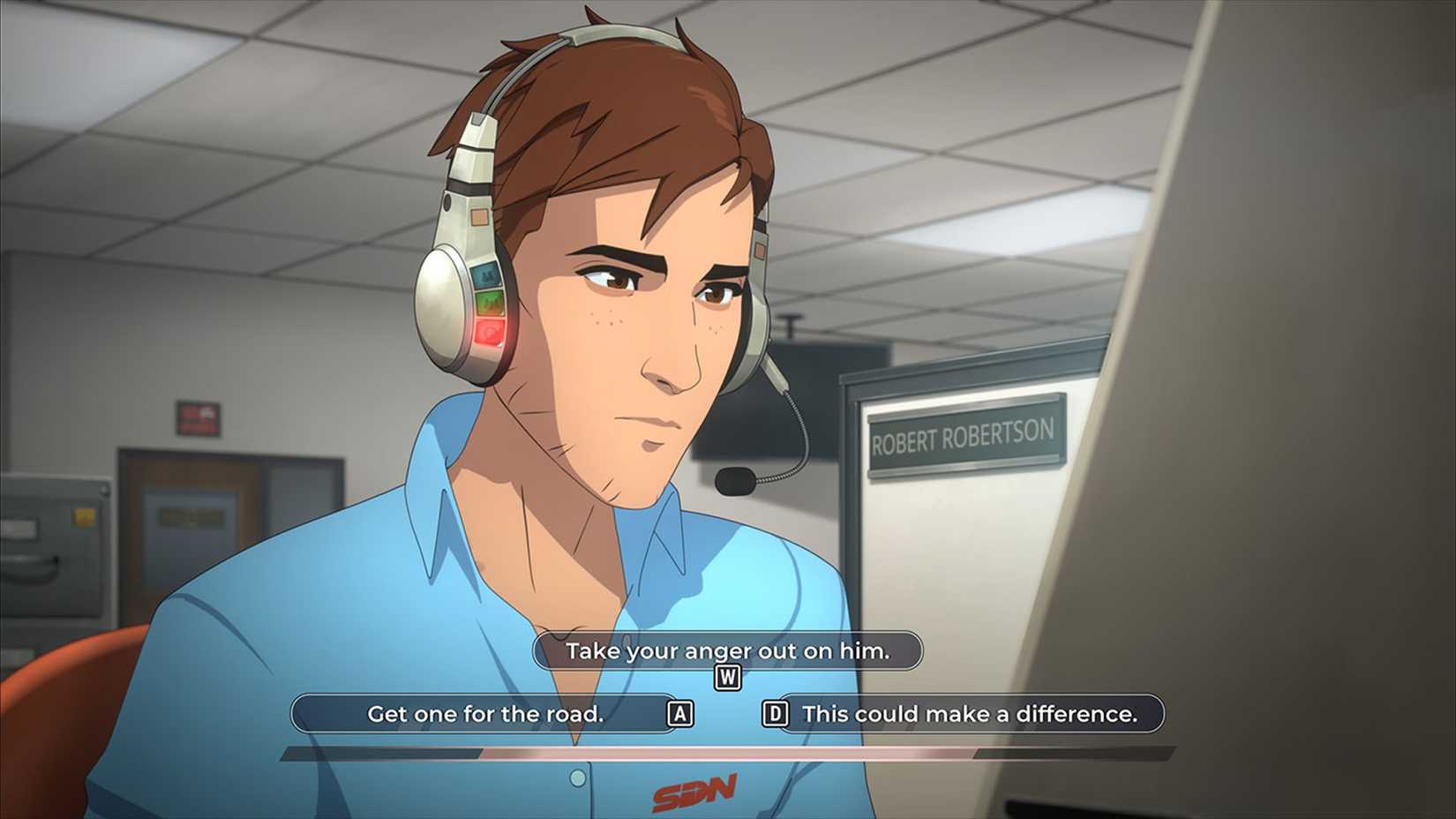 Robert talking to Invisigal over through a headset in Dispatch.