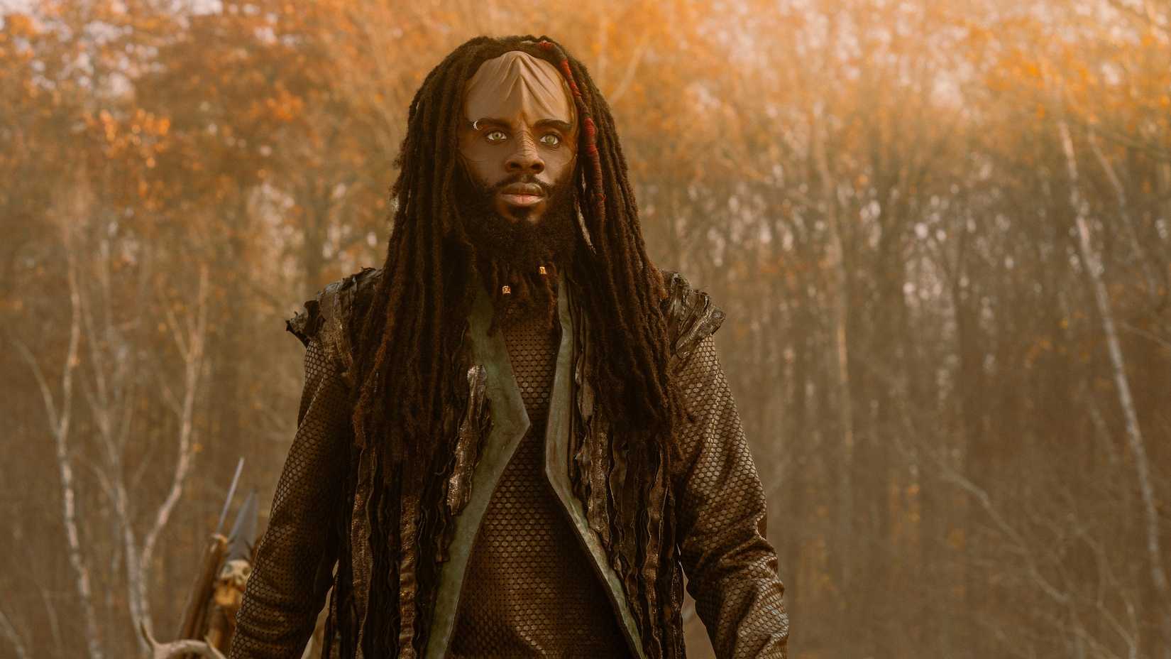 Jay-Den Kraag (Karim Diané) stands in a forest in a flashback in Starfleet Academy